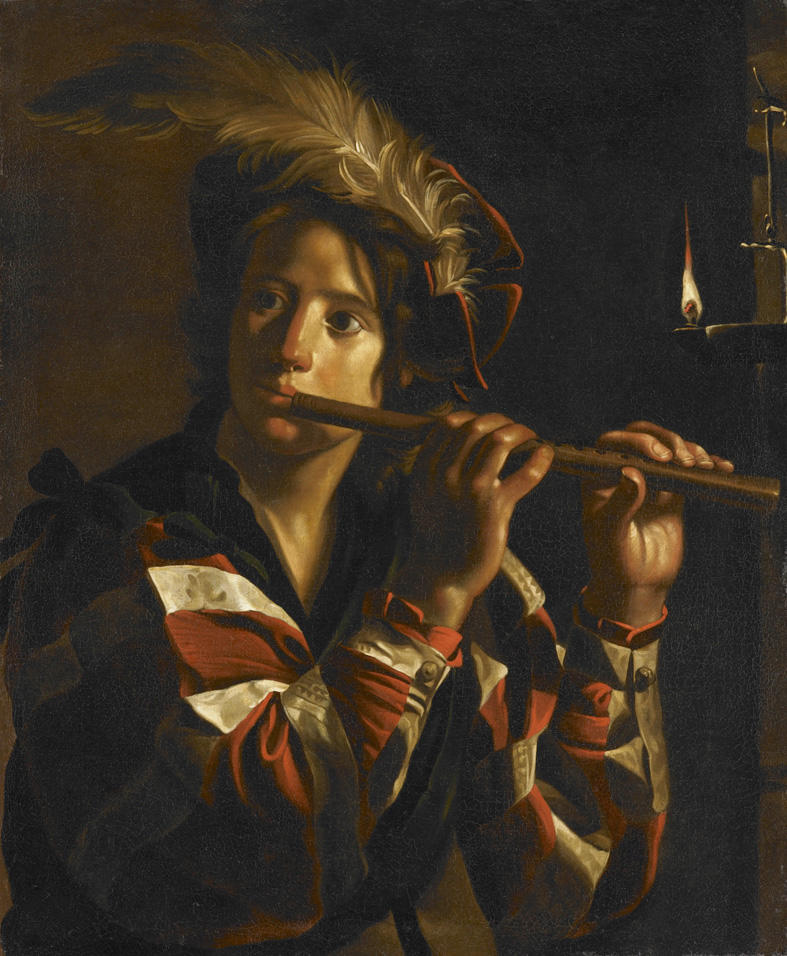 A Flute Player by Candlelight